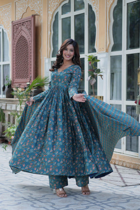 Premium Pure Cotton Gown Set with Pant & Dupatta