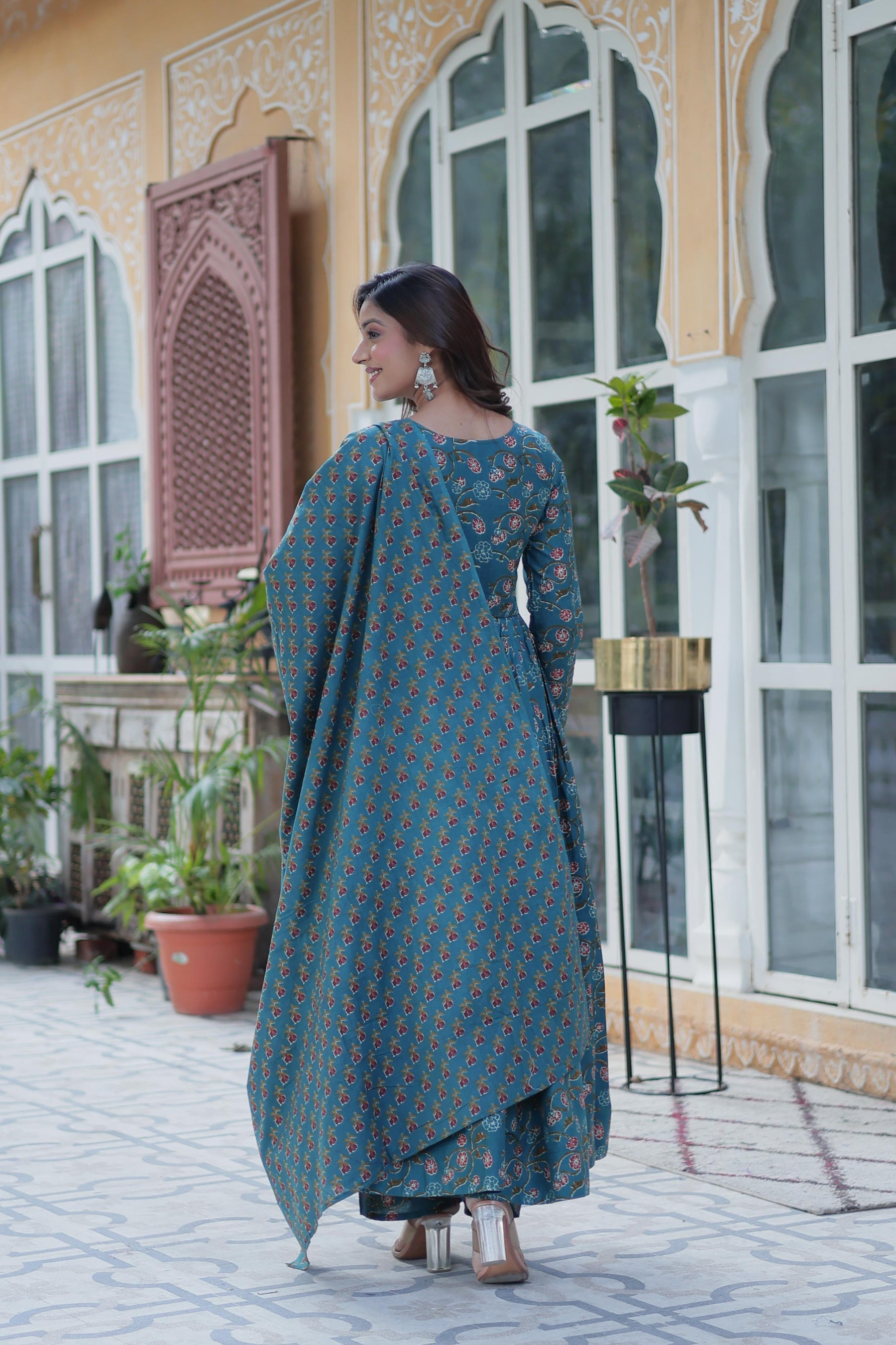 Premium Pure Cotton Gown Set with Pant & Dupatta