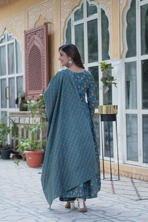Premium Pure Cotton Gown Set with Pant & Dupatta