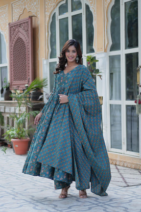 Premium Pure Cotton Gown Set with Pant & Dupatta