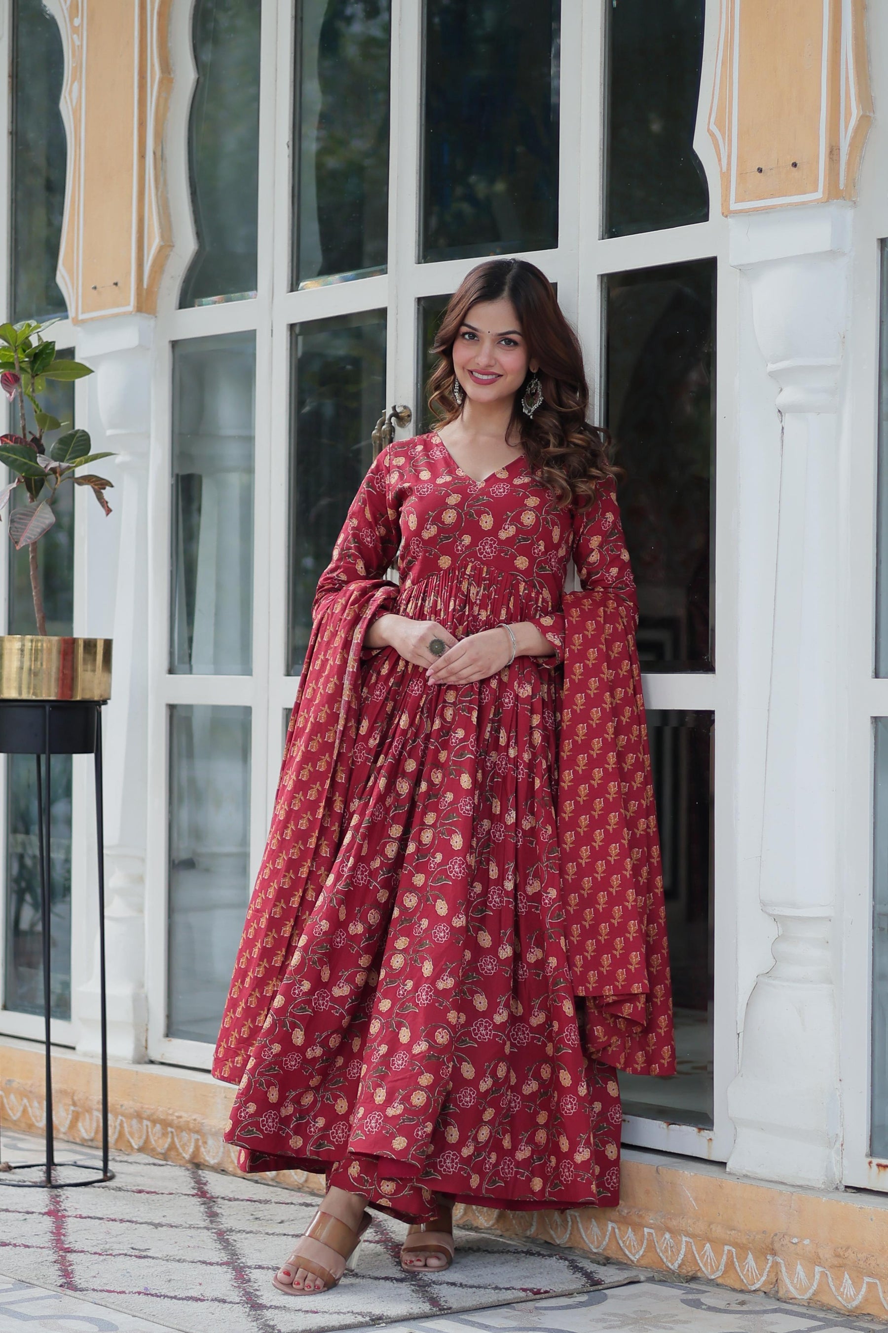 Premium Pure Cotton Gown Set with Pant & Dupatta