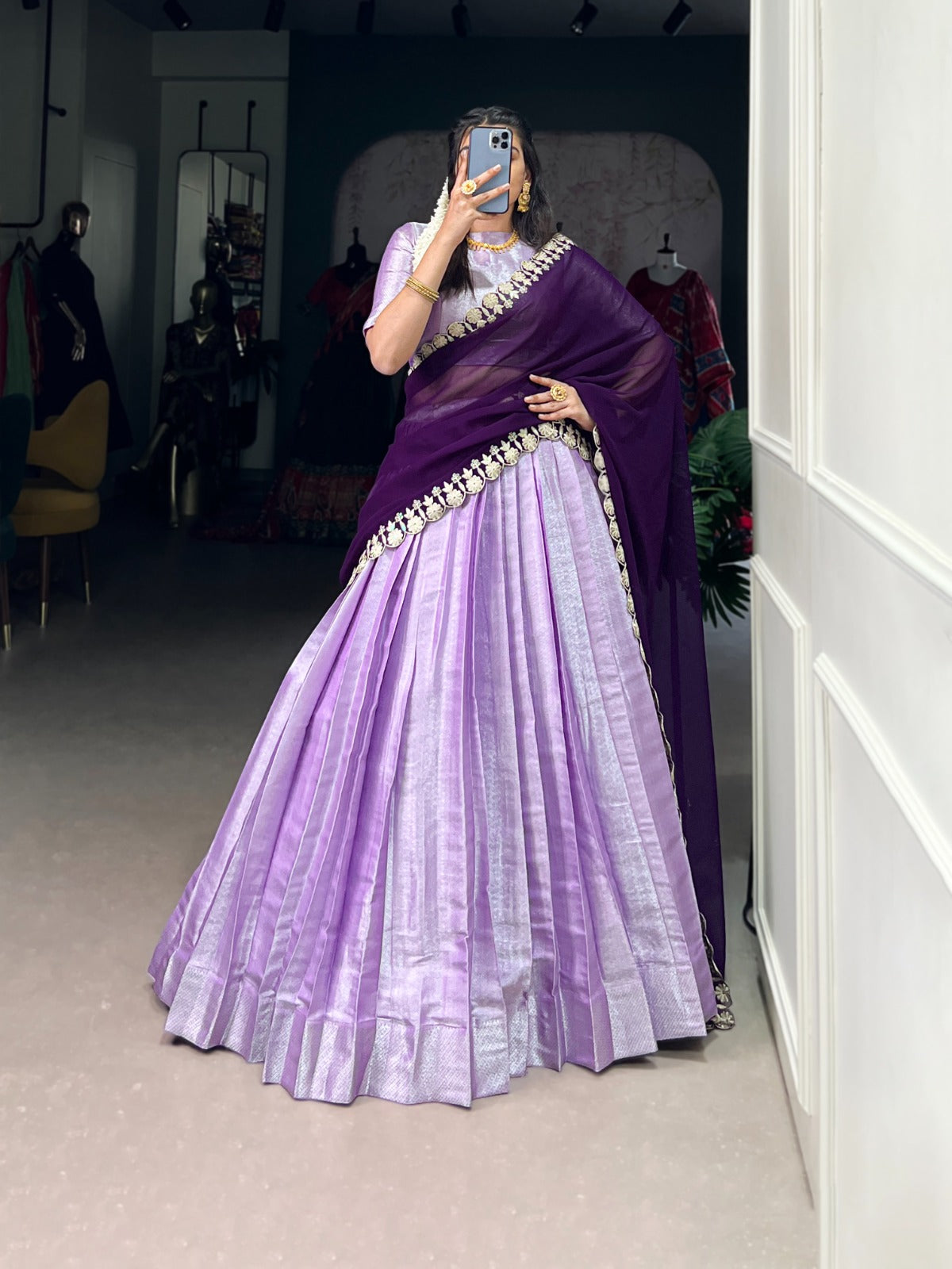 Purple Jacquard Silk Lehenga Choli with Embroidered Dupatta