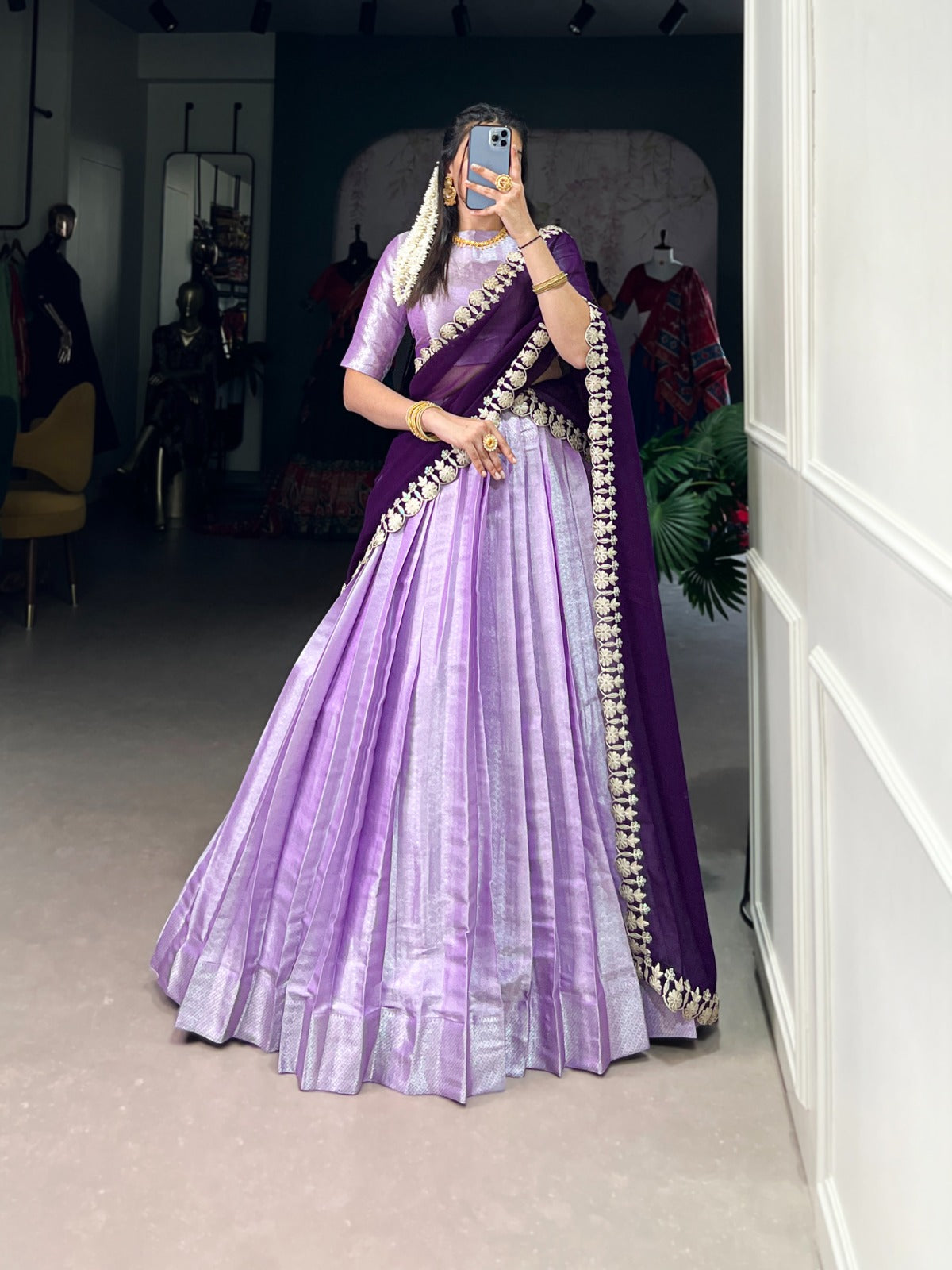 Purple Jacquard Silk Lehenga Choli with Embroidered Dupatta