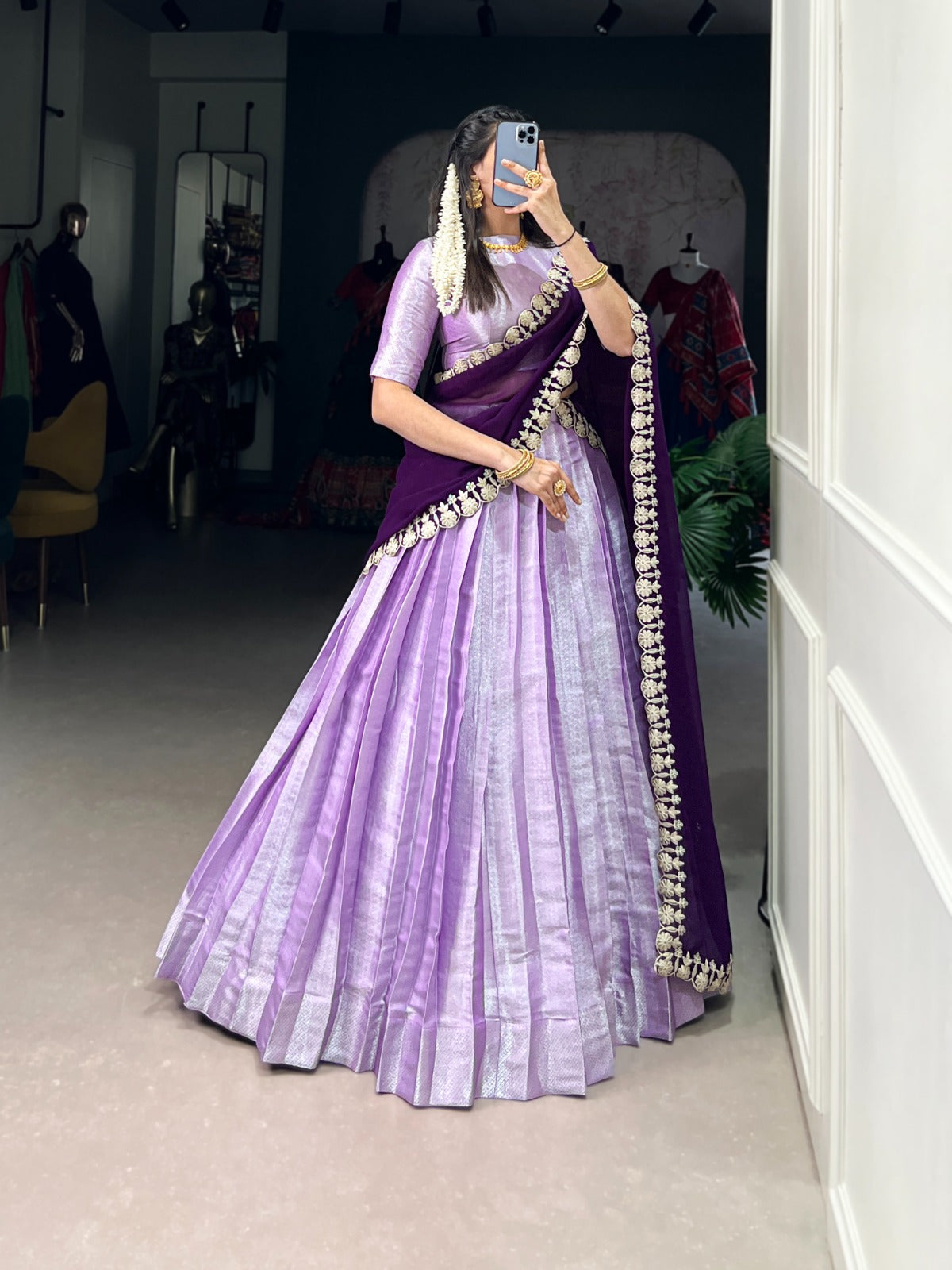 Purple Jacquard Silk Lehenga Choli with Embroidered Dupatta