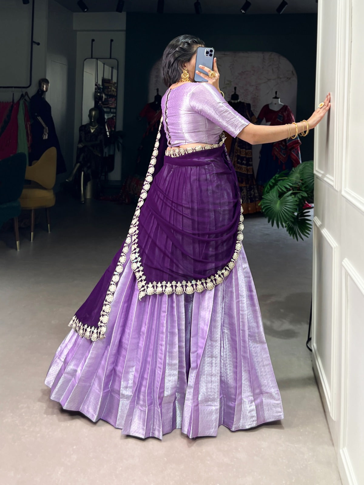 Purple Jacquard Silk Lehenga Choli with Embroidered Dupatta