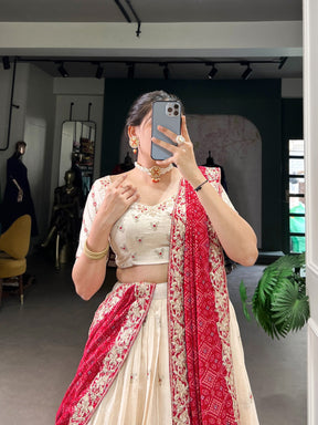 Off White Vichitra Silk Lehenga Choli Set