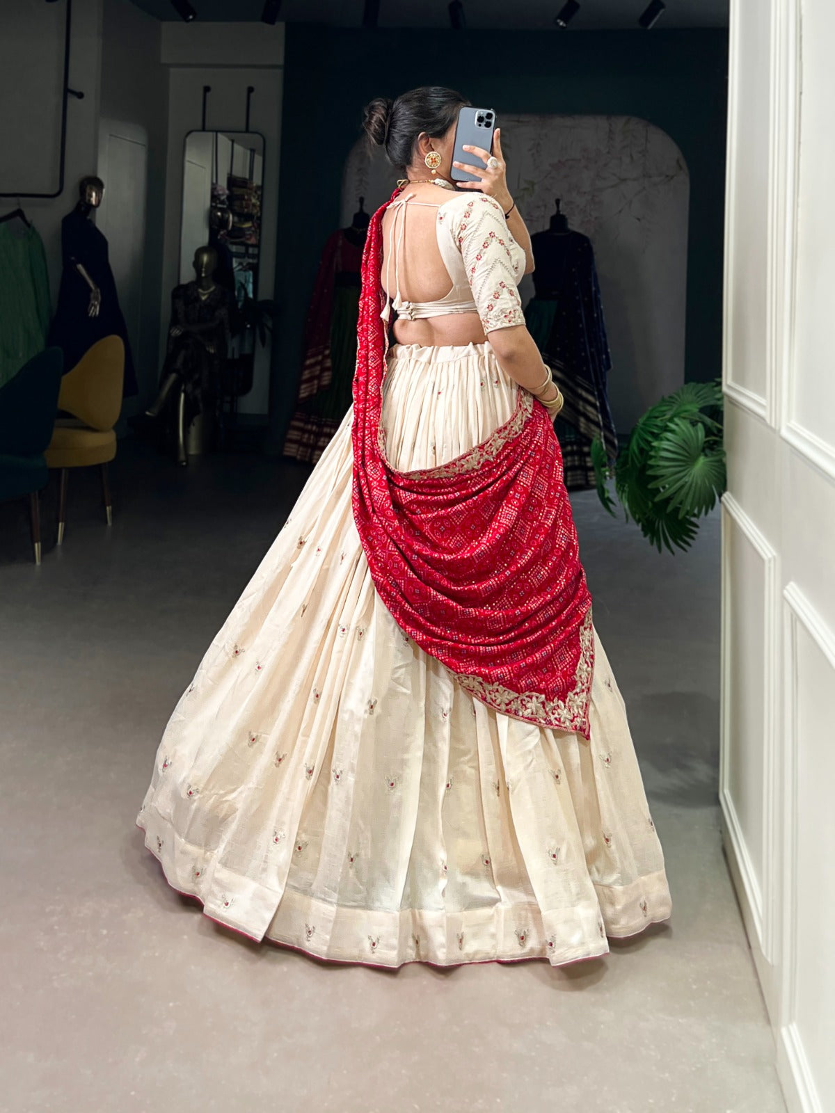 Off White Vichitra Silk Lehenga Choli Set