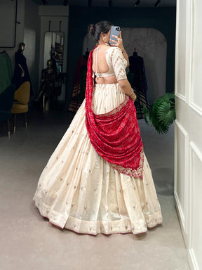 Off White Vichitra Silk Lehenga Choli Set