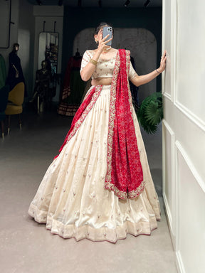 Off White Vichitra Silk Lehenga Choli Set