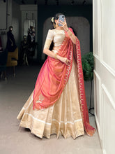 OFF-WHITE JACQUARD ZARI WEAVING LEHENGA CHOLI SET