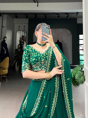 ELEGANT GREEN GEORGETTE EMBROIDERED LEHENGA CHOLI