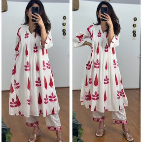 Summer Pure Mul Cotton Hand Block Kurta Set