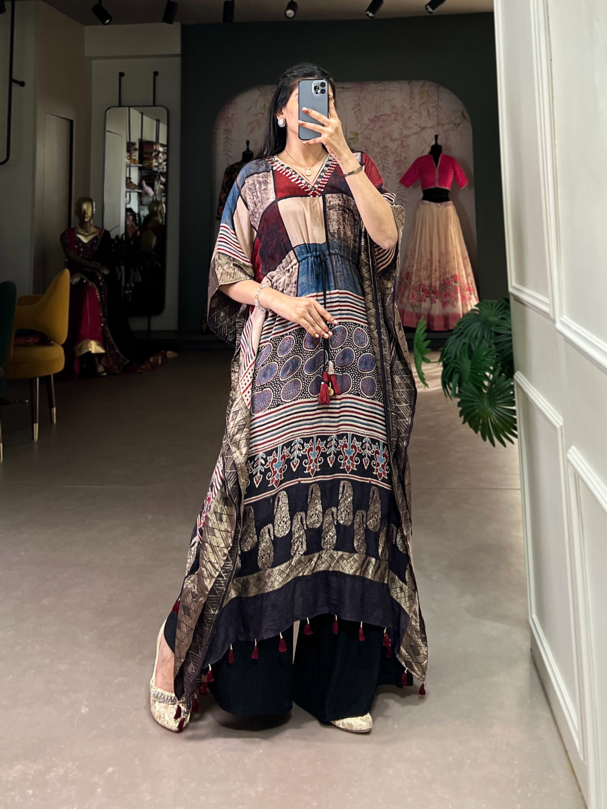 Pure Viscose Elegance with Mirror Work
