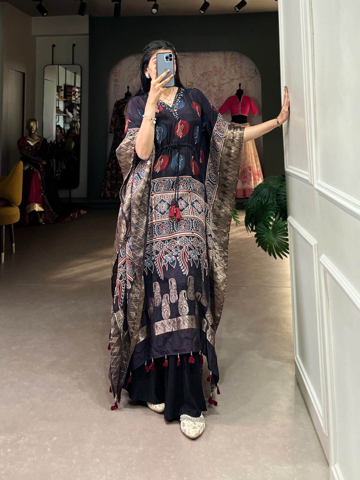 Pure Viscose Elegance with Mirror Work
