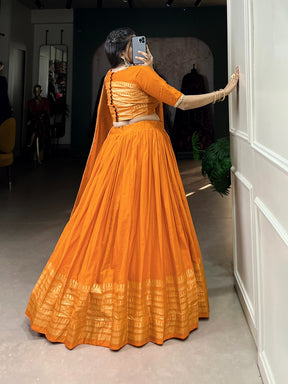 Green & Gold Pure Chanderi Zari Work Lehenga Choli