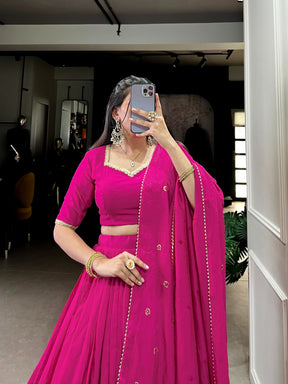 Green & Gold Pure Chanderi Zari Work Lehenga Choli