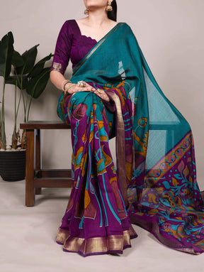 NATURE INSPIRED ELEGANCE  PRINTED CHANDERI SAREE