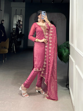 Elegant Pink & Silver Embroidered Suit Set