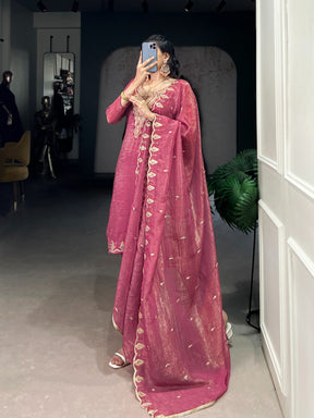 Elegant Pink & Silver Embroidered Suit Set