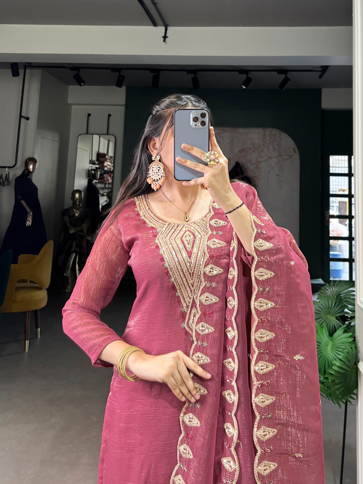Elegant Pink & Silver Embroidered Suit Set
