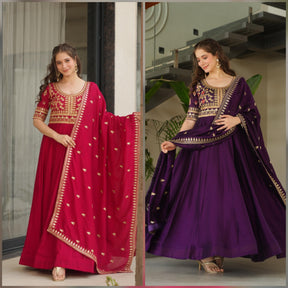ELEGANT PARTY WEAR GOWNS IN VICHITRA SILK