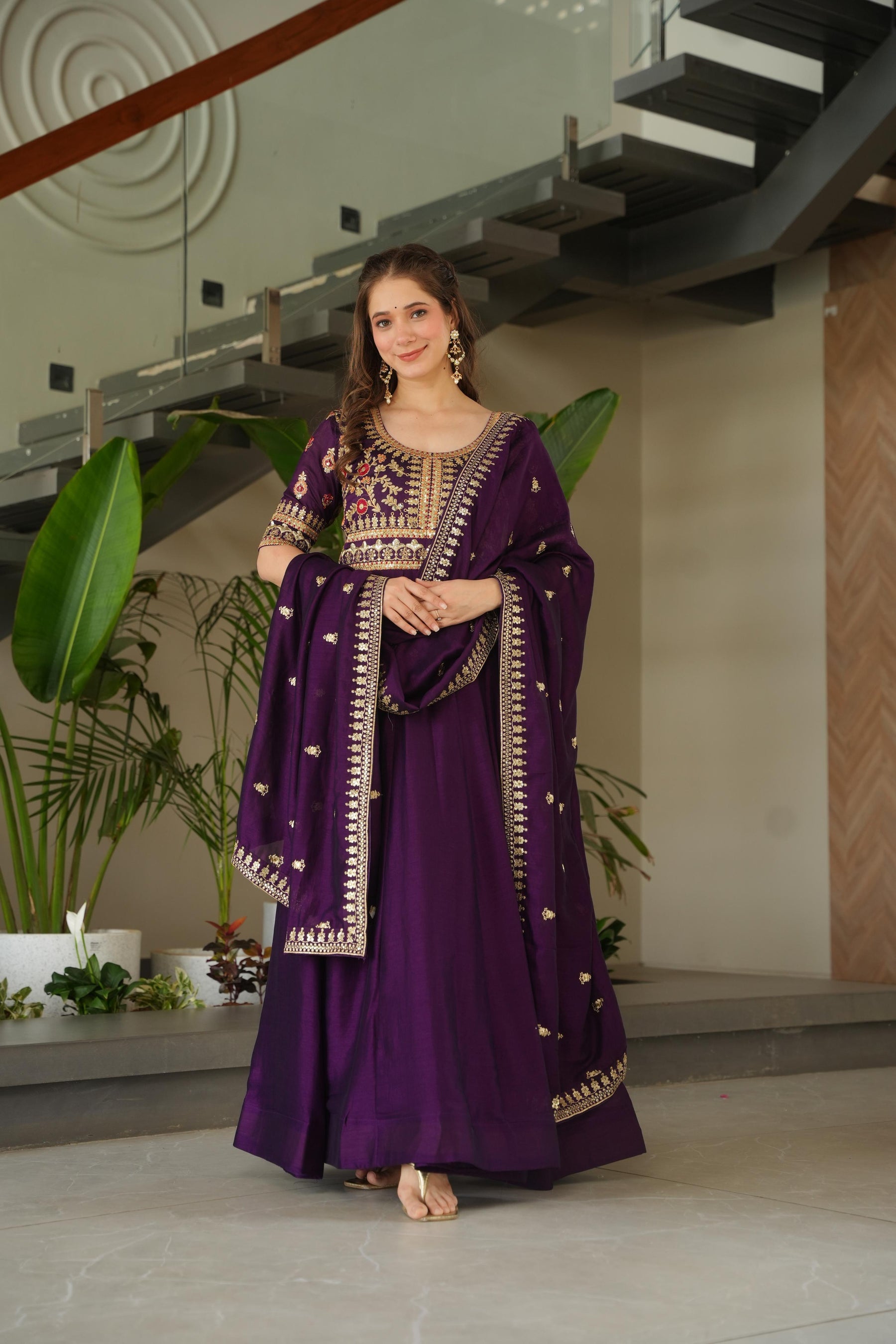 ELEGANT PARTY WEAR GOWNS IN VICHITRA SILK