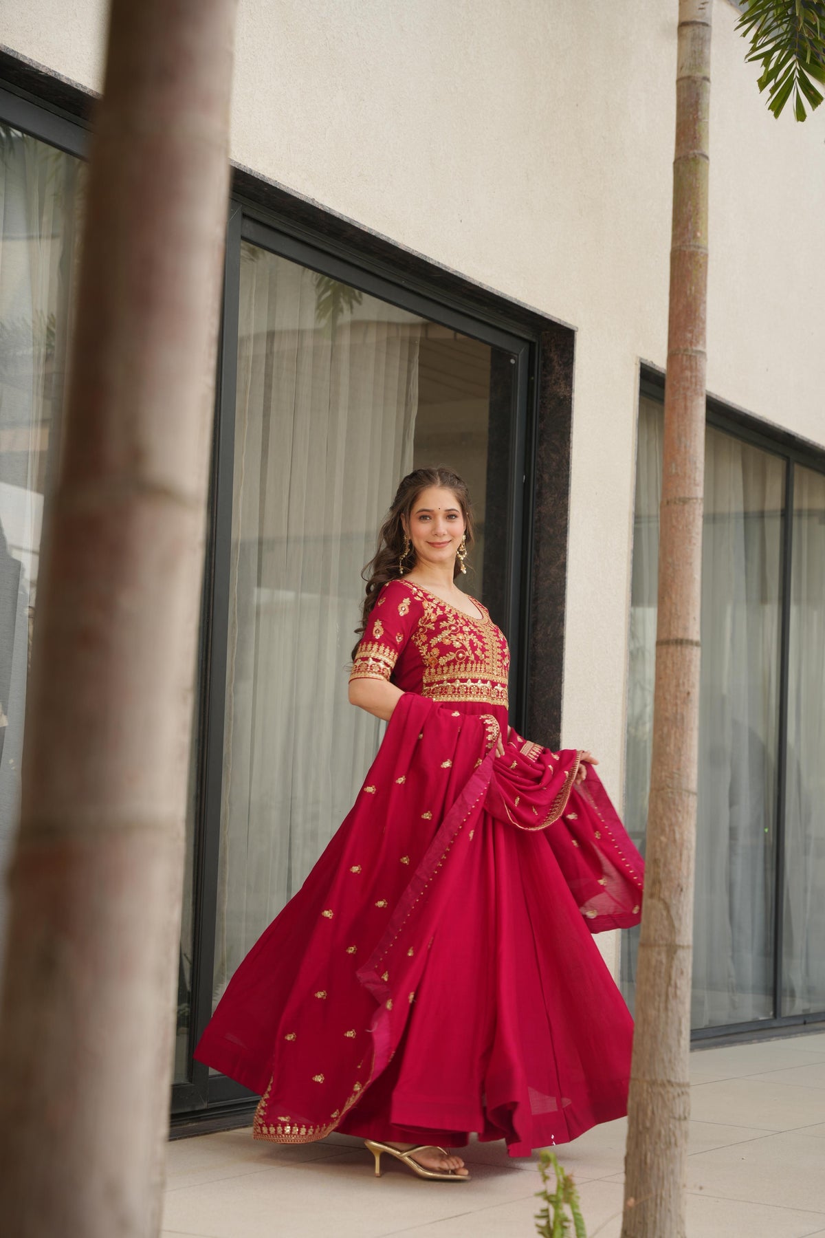 ELEGANT PARTY WEAR GOWNS IN VICHITRA SILK