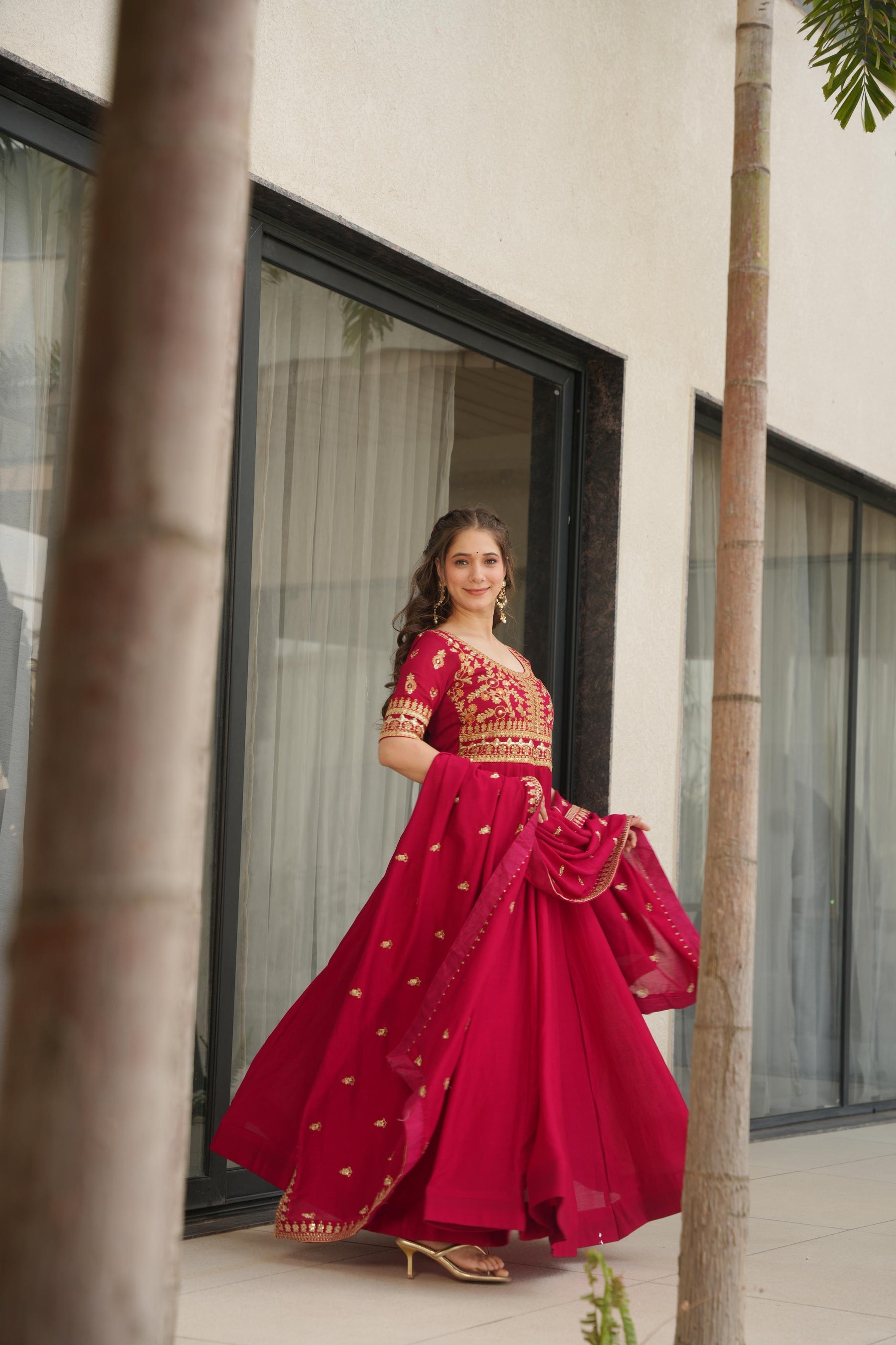 ELEGANT PARTY WEAR GOWNS IN VICHITRA SILK