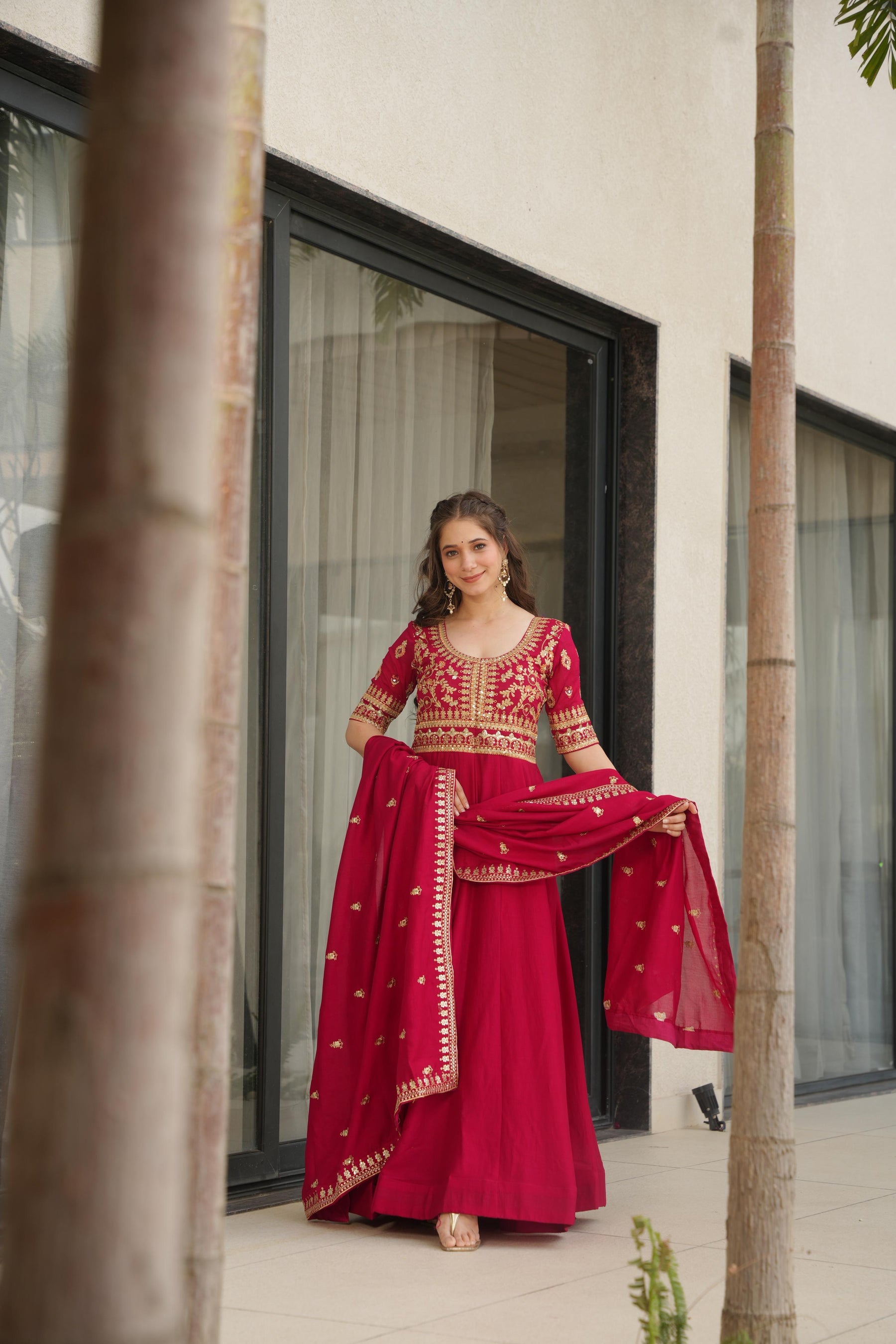 ELEGANT PARTY WEAR GOWNS IN VICHITRA SILK