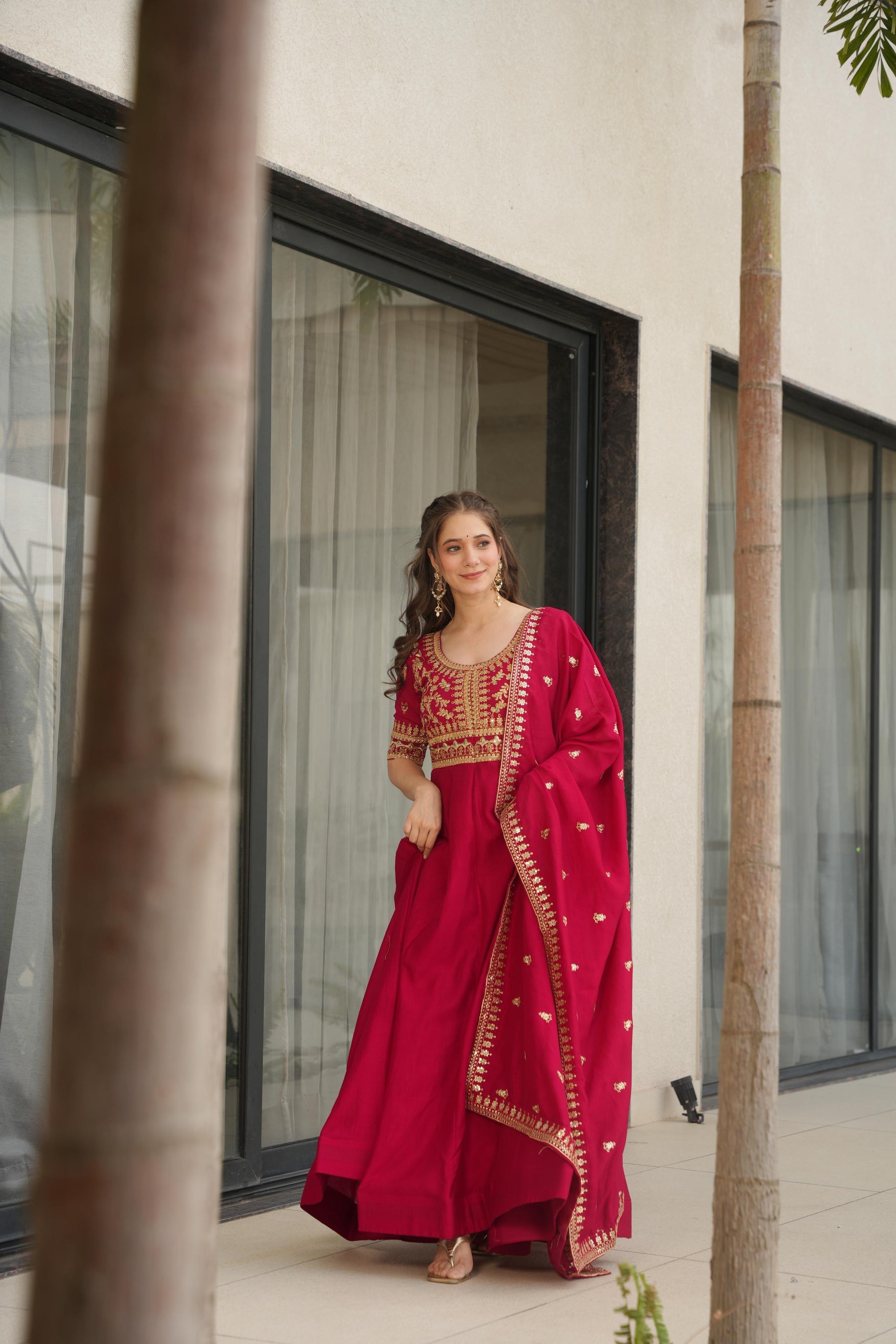 ELEGANT PARTY WEAR GOWNS IN VICHITRA SILK
