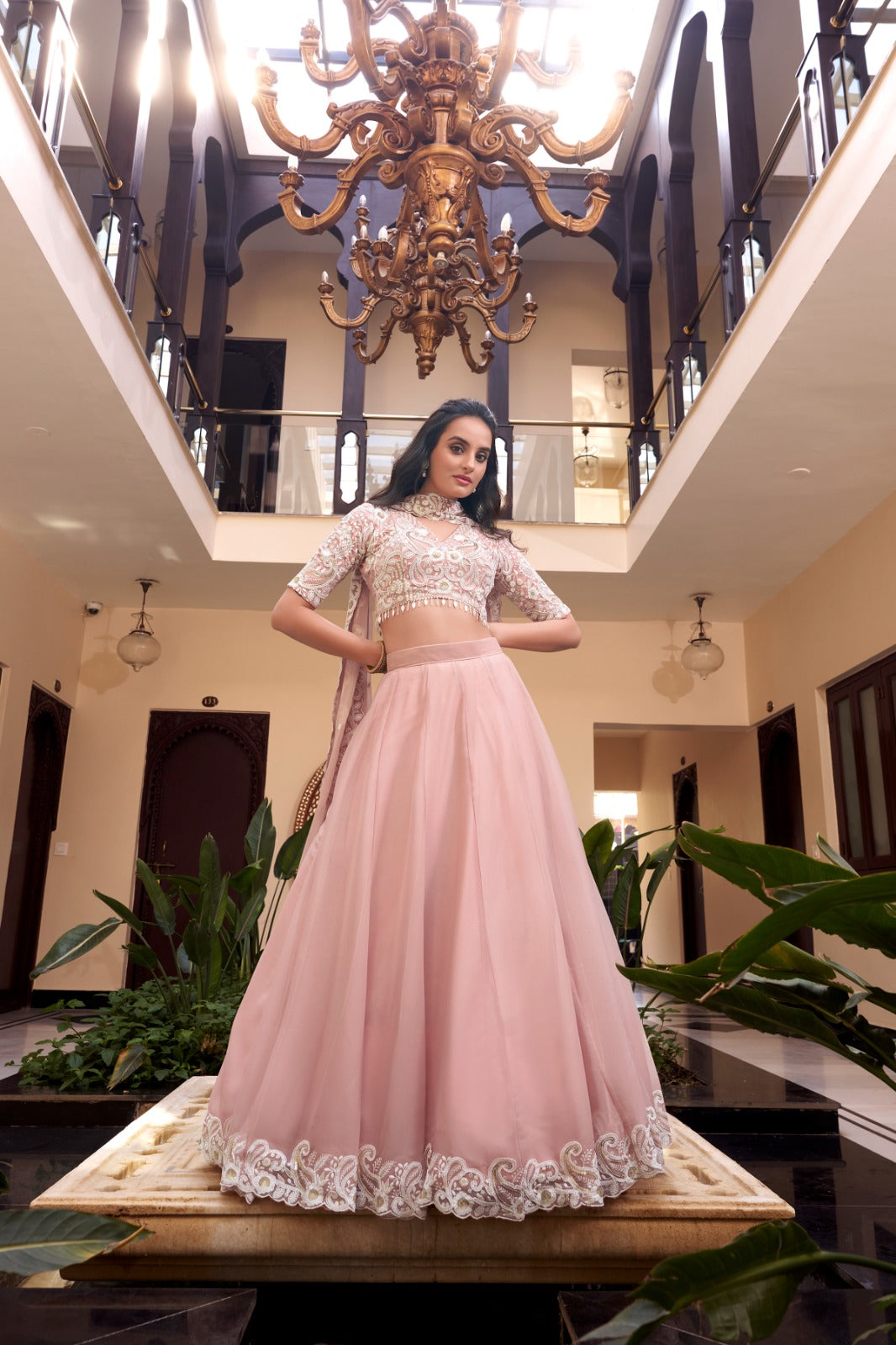 Bridal Elegant Lehengas in Rose Gold, Pink and Green