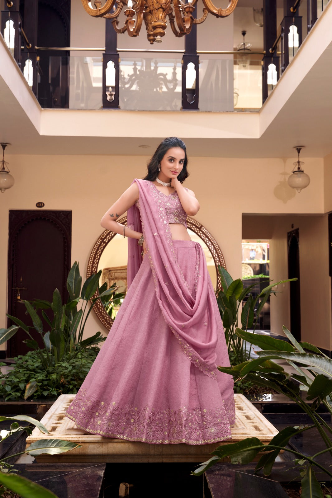 Bridal Elegant Lehengas in Rose Gold, Pink and Green