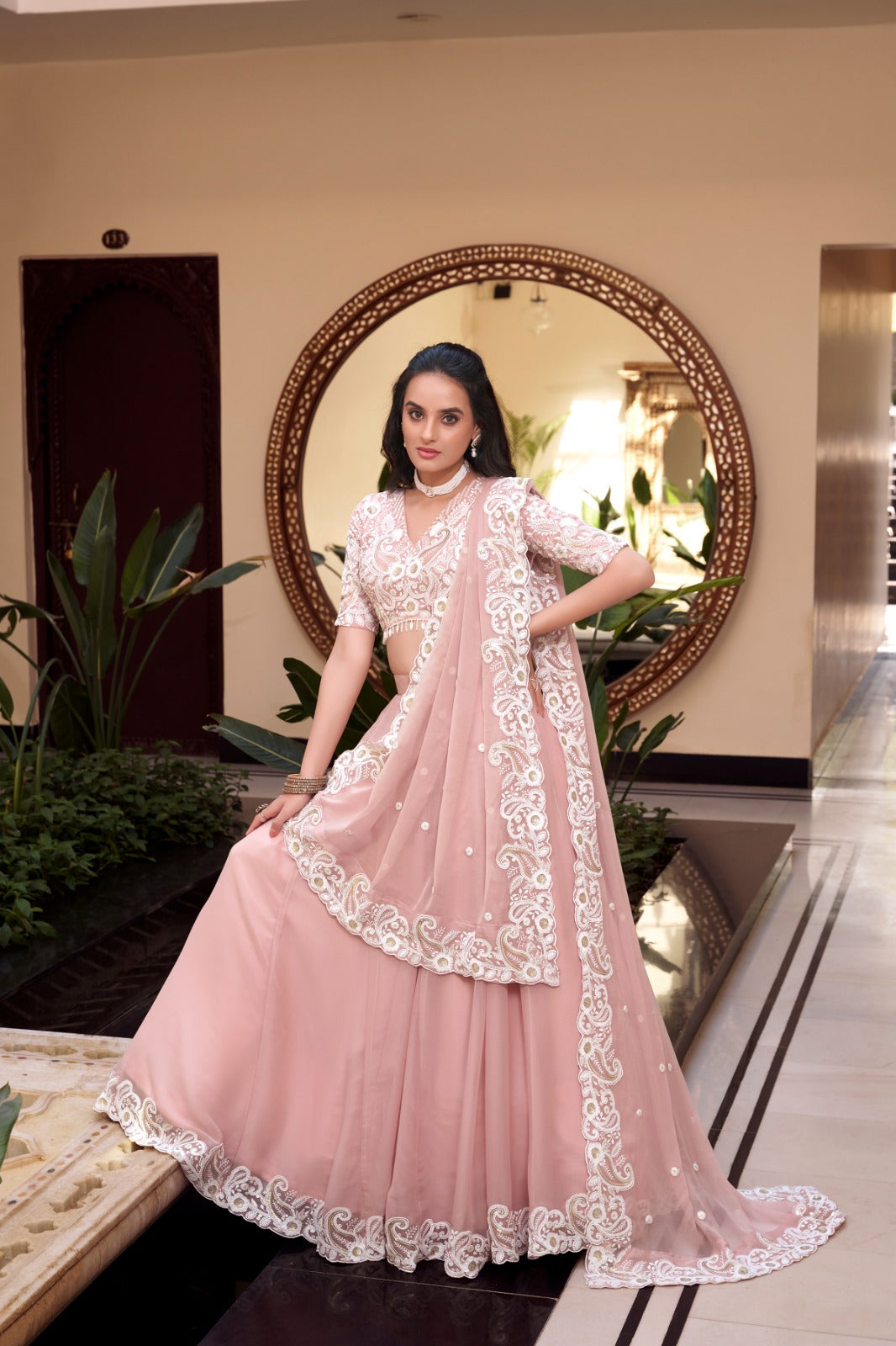 Bridal Elegant Lehengas in Rose Gold, Pink and Green