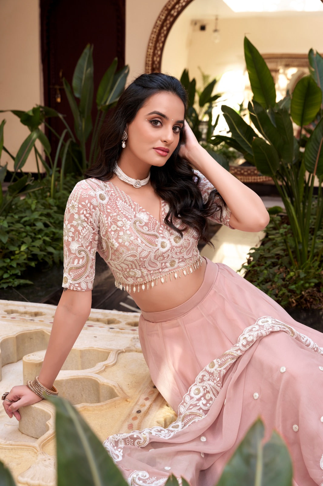 Bridal Elegant Lehengas in Rose Gold, Pink and Green