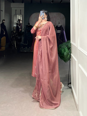 Elegant Peach Viscose Tissue Kurta Set with Organza Dupatta
