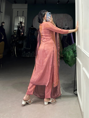 Elegant Peach Viscose Tissue Kurta Set with Organza Dupatta