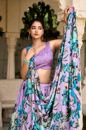 ELEGANT FLORAL TUSSAR SILK LEHENGA CHOLI SET