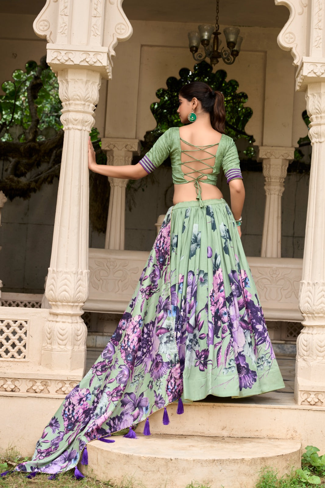 ELEGANT FLORAL TUSSAR SILK LEHENGA CHOLI SET