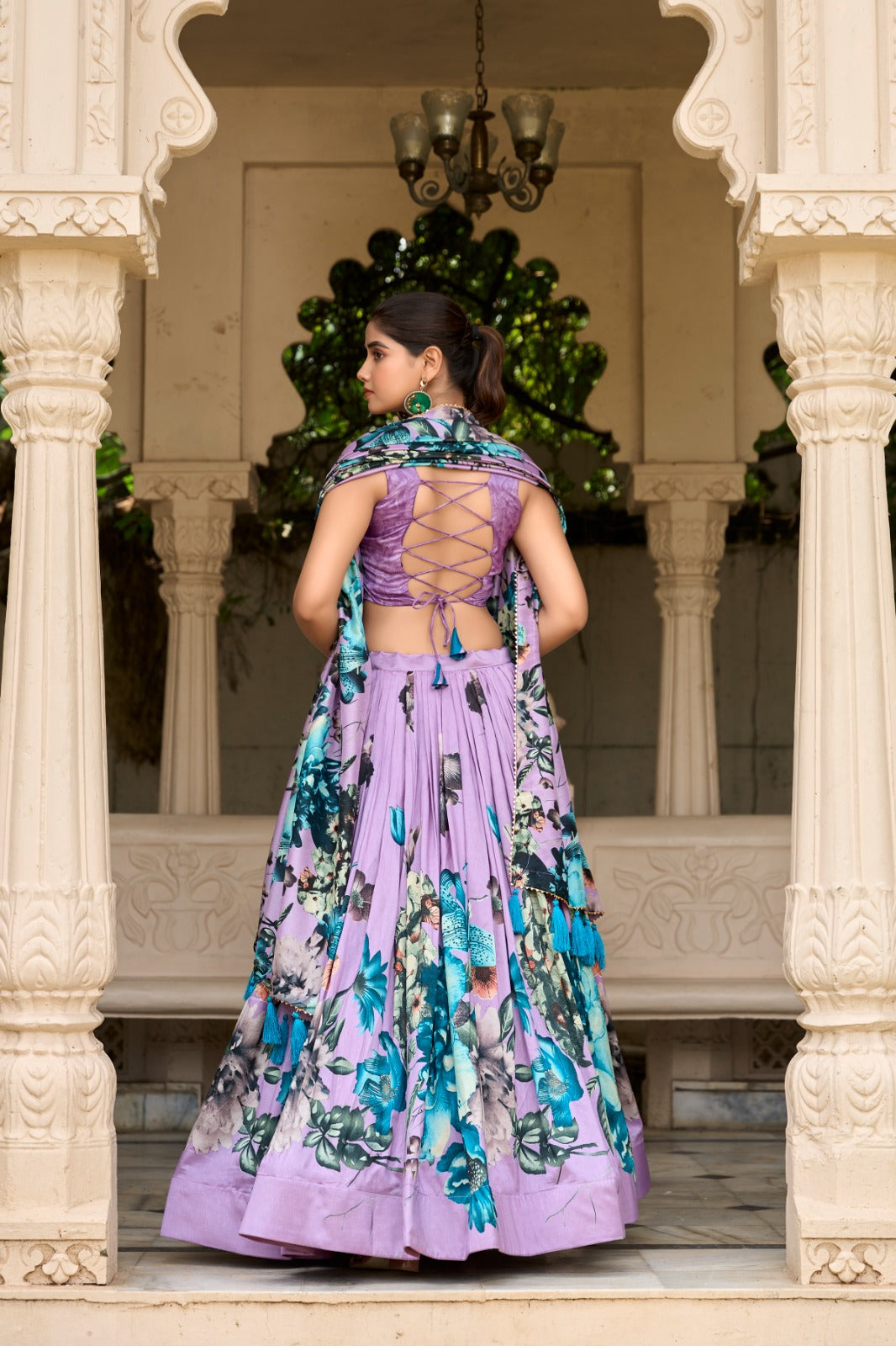 ELEGANT FLORAL TUSSAR SILK LEHENGA CHOLI SET