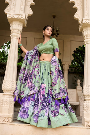 ELEGANT FLORAL TUSSAR SILK LEHENGA CHOLI SET