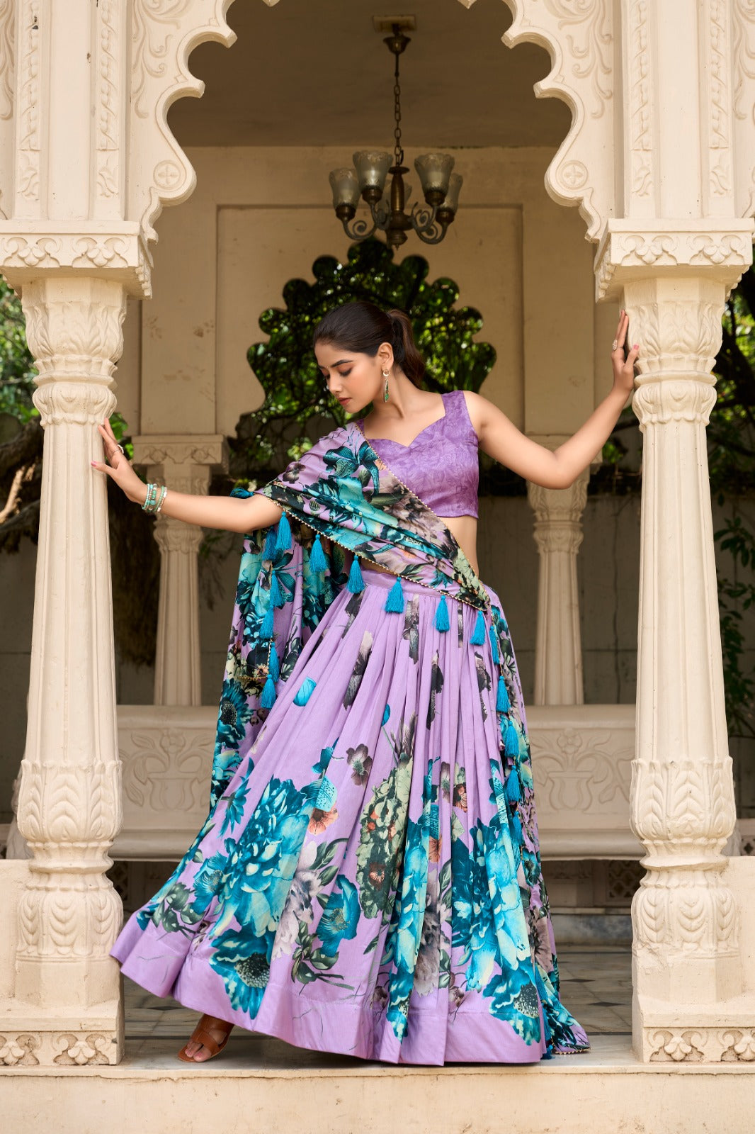 ELEGANT FLORAL TUSSAR SILK LEHENGA CHOLI SET