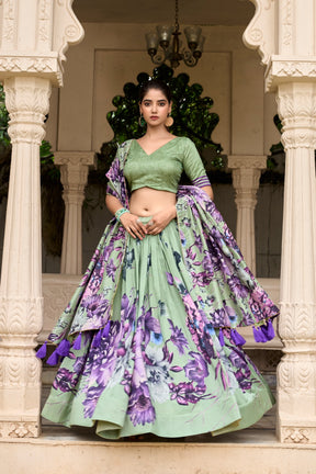 ELEGANT FLORAL TUSSAR SILK LEHENGA CHOLI SET