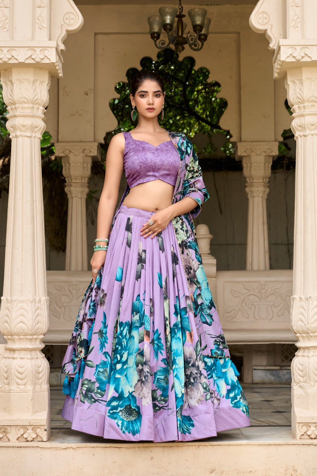 ELEGANT FLORAL TUSSAR SILK LEHENGA CHOLI SET
