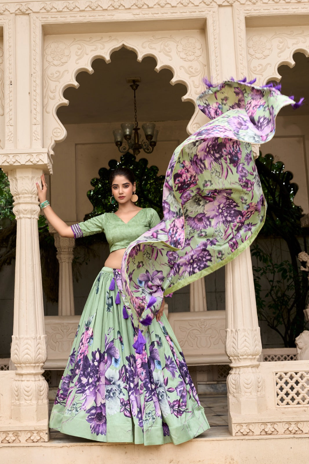 ELEGANT FLORAL TUSSAR SILK LEHENGA CHOLI SET