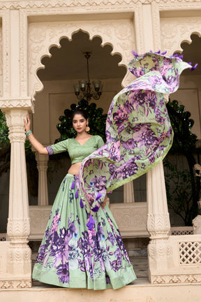 ELEGANT FLORAL TUSSAR SILK LEHENGA CHOLI SET