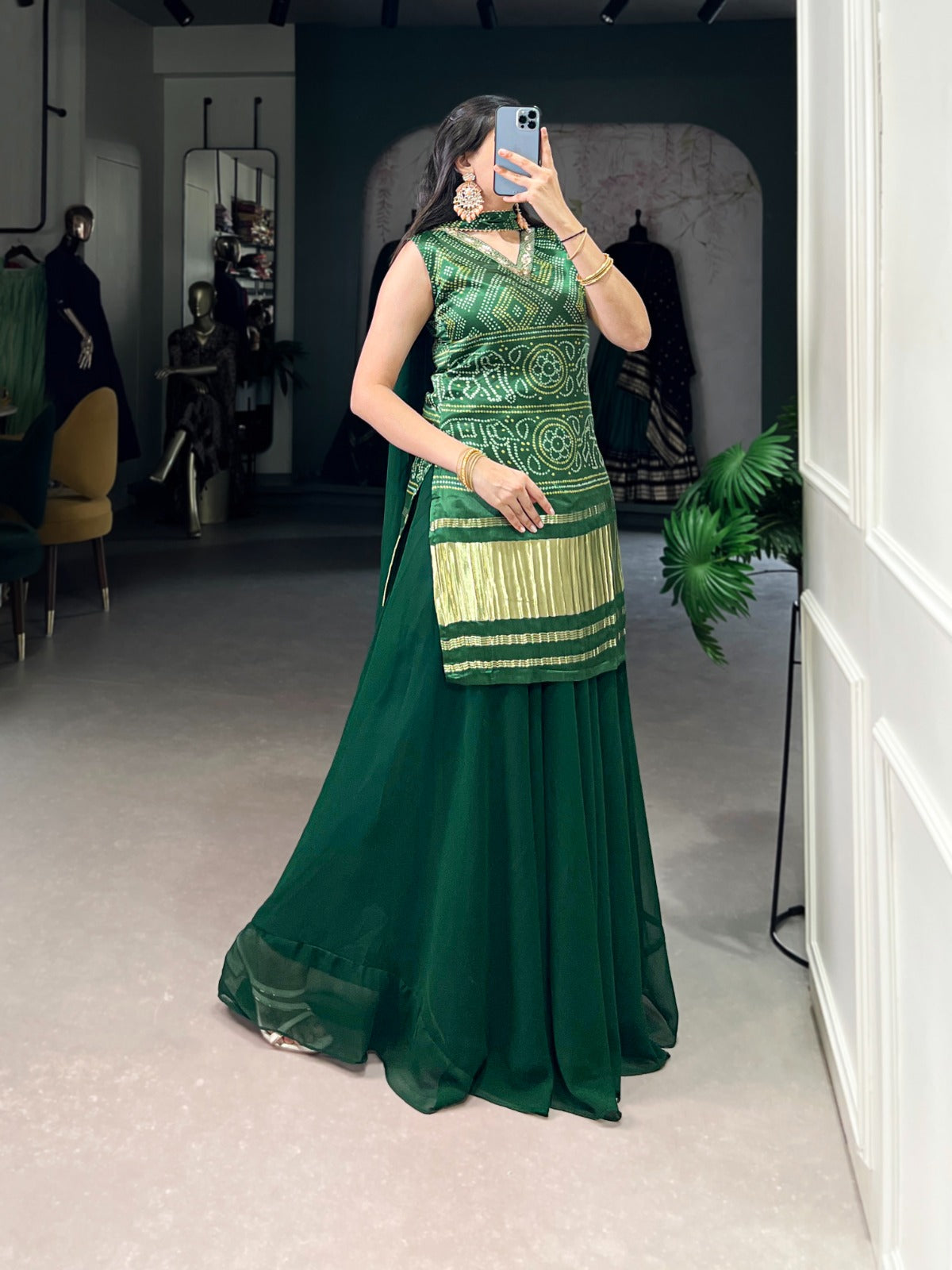 GAJI SILK KURTI WITH GEORGETTE PLAZZO & DUPATTA SET