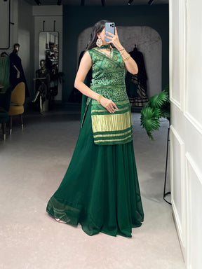 GAJI SILK KURTI WITH GEORGETTE PLAZZO & DUPATTA SET