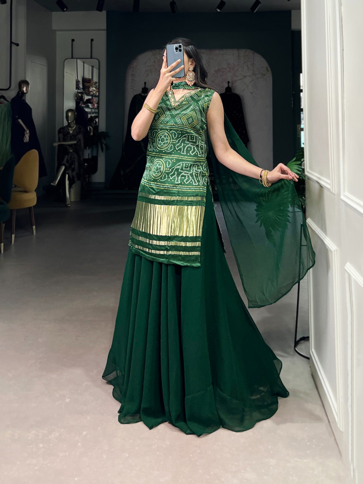 GAJI SILK KURTI WITH GEORGETTE PLAZZO & DUPATTA SET