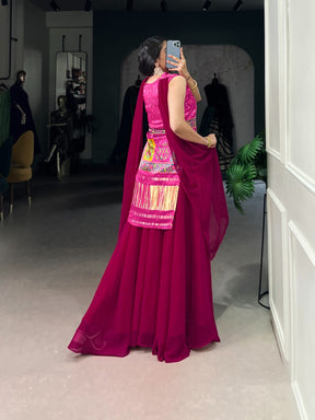 GAJI SILK KURTI WITH GEORGETTE PLAZZO & DUPATTA SET