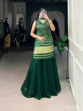 GAJI SILK KURTI WITH GEORGETTE PLAZZO & DUPATTA SET